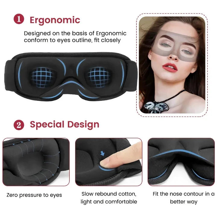 Luxury 3D memory foam sleep mask with adjustable elastic band for a tailored fit and complete darkness
