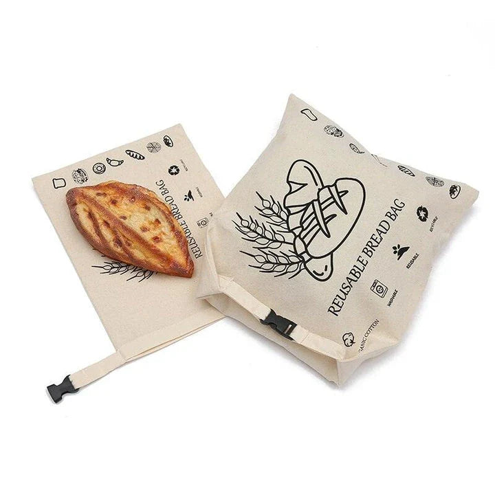 Organic cotton bread bag with dual-layer design for enhanced insulation and moisture control, preserving the freshness of homemade or artisanal breads.