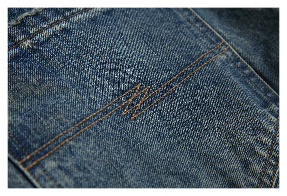 Autumn New Retro Loose Jeans in dark blue colour with straight-leg silhouette and premium cotton fabric