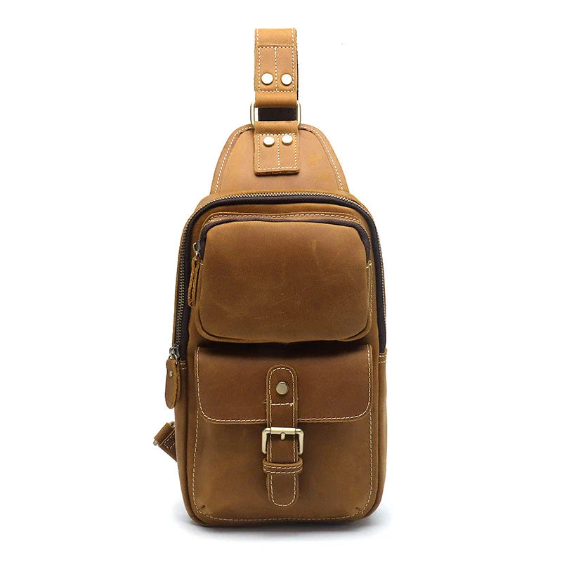 Premium handcrafted cow leather one-shoulder messenger bag for men in vintage brown colour