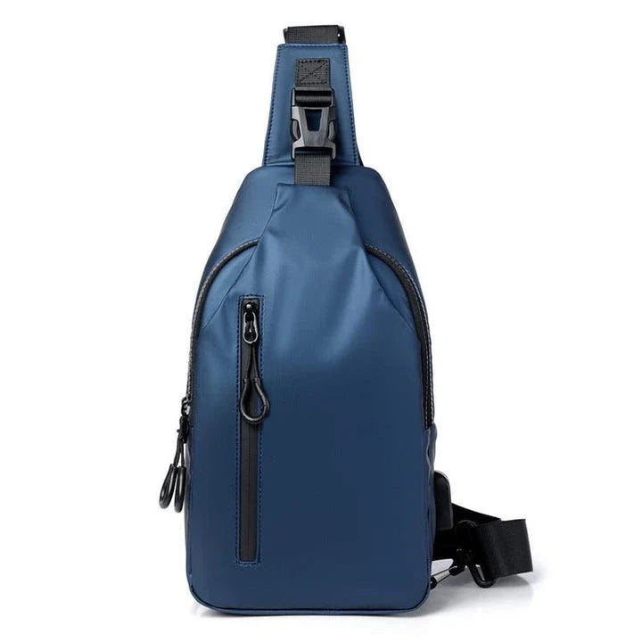 Versatile blue sling crossbody backpack for men with adjustable strap and spacious interior