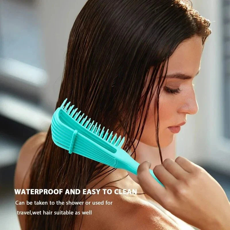 Trendha Compact Detangling Hair Brush with Scalp Massager for Effortless Travel in Green with Small Comb Accessory