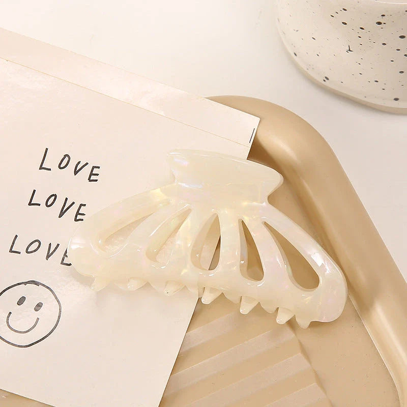 Chic geometric hollow stripes hair barrettes in beige colour, made from premium acetate for durable and comfortable wear