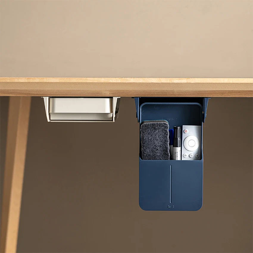 Discreet hidden under-desk storage drawer for pens, pencils, and other office supplies