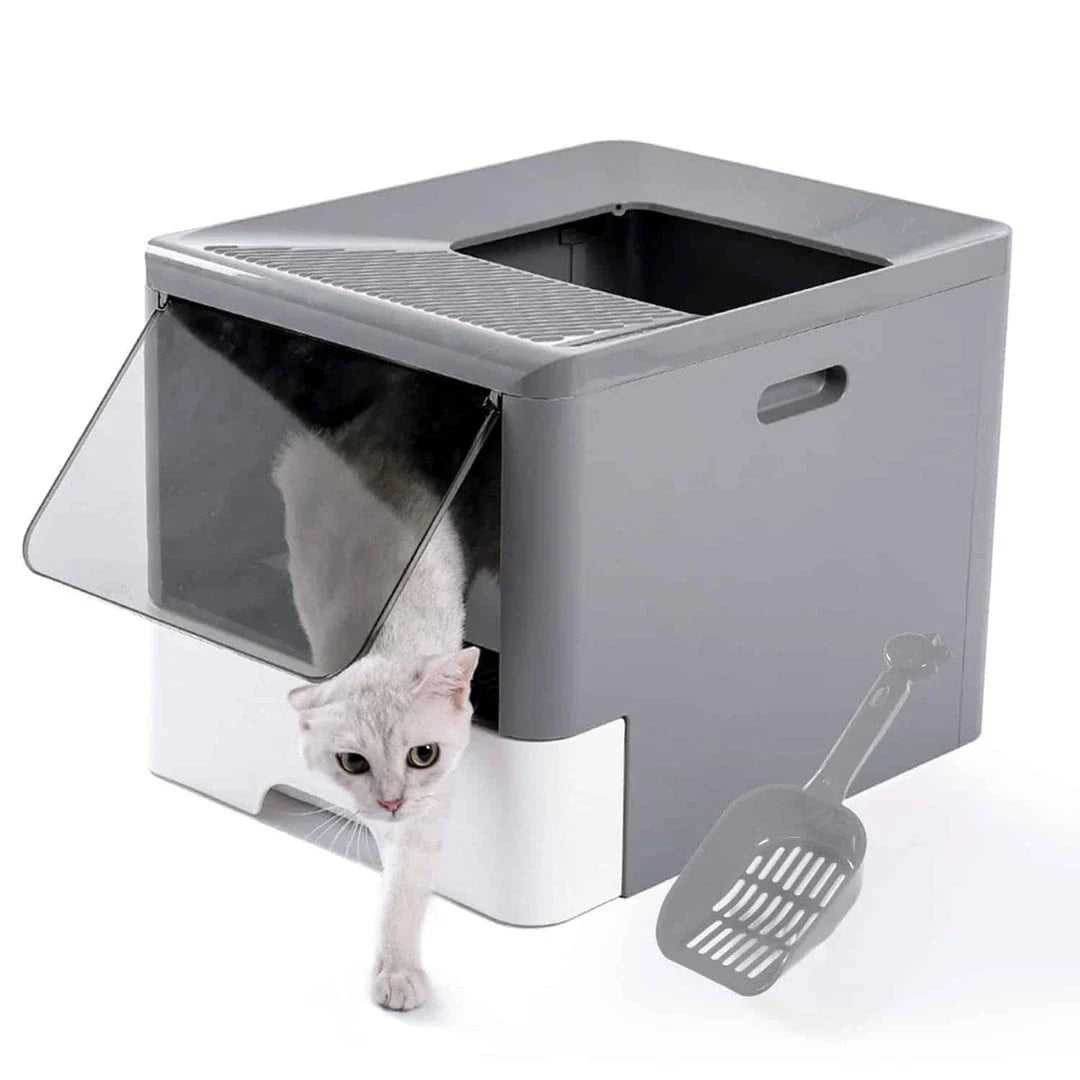 A high-quality, spacious cat litter tray made of durable plastic for easy cleaning and long-lasting use.