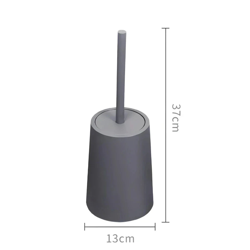 Elegant black toilet brush with stylish lid and base, designed for thorough cleaning and modern bathroom decor