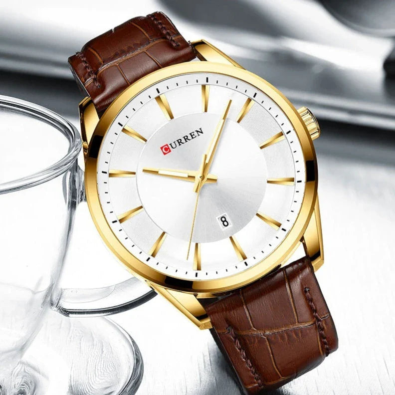 Premium Water-Resistant Men's Casual Belt Watch with Stainless Steel Case and Genuine Leather Strap