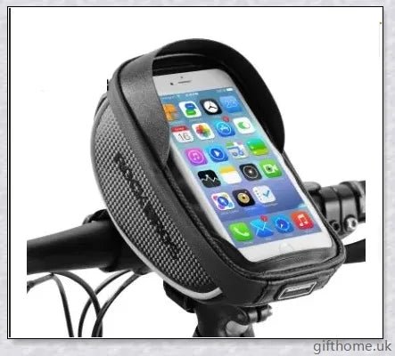 Premium waterproof bicycle handlebar bag with touch screen access, made of durable nylon and TPU carbon fabric for weather protection and convenient device control.
