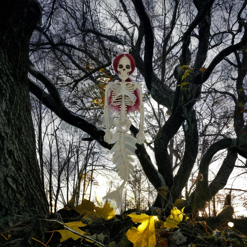 Mermaid bone pendant decoration in brown, dark purple, burgundy, and lake blue colours, ideal for Halloween outdoor courtyard displays