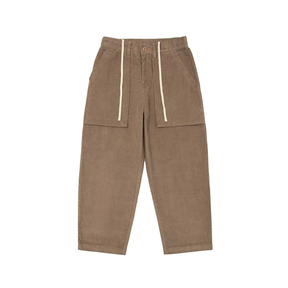 Retro corduroy straight-leg casual trousers for men in khaki and navy blue colours