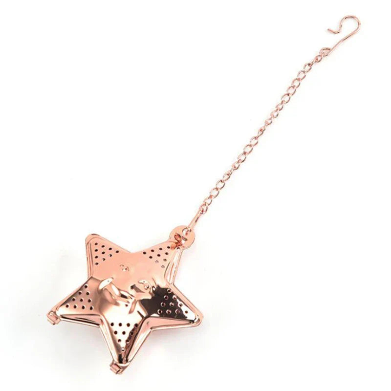 Adjustable stainless steel star-shaped tea infuser for brewing loose leaf tea with hanging mechanism