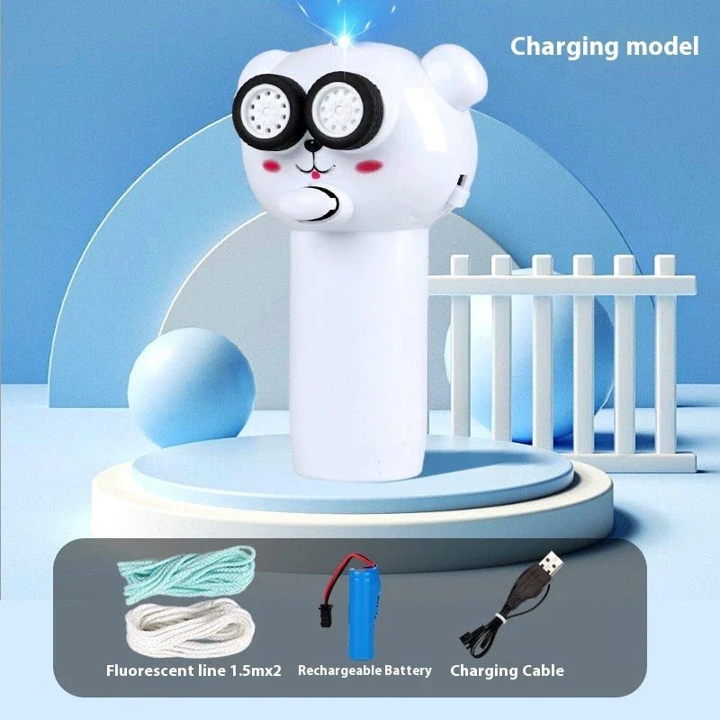 Illuminating rope-driven electric propeller cat toy in blue, with glowing rope and spinning propeller to captivate and entertain your feline companion.