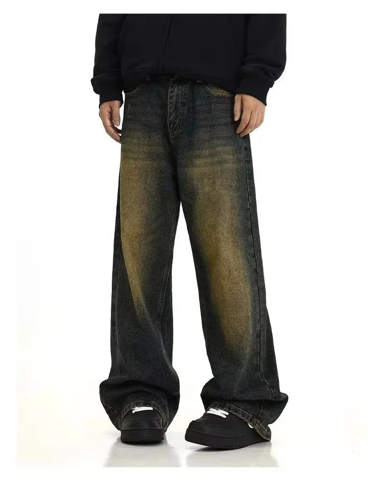 Premium retro blue vintage-inspired men's jeans with relaxed fit and sustainable cotton construction