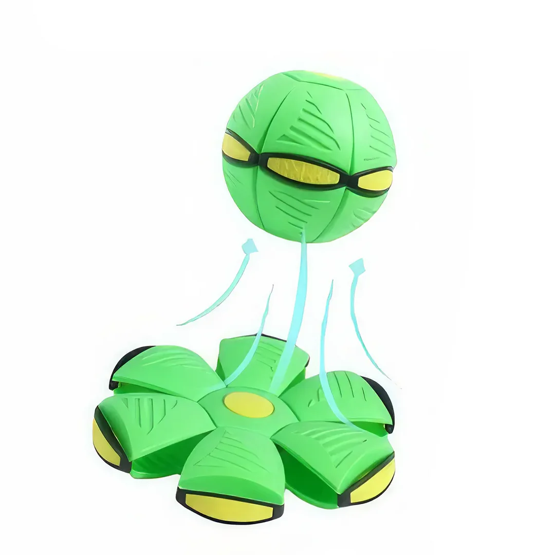 Transforming UFO Ball dog toy in pink, designed for interactive outdoor play and exercise