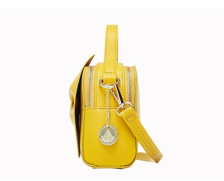 Elegant brown Korean-inspired bow shoulder bag with adjustable strap and roomy interior