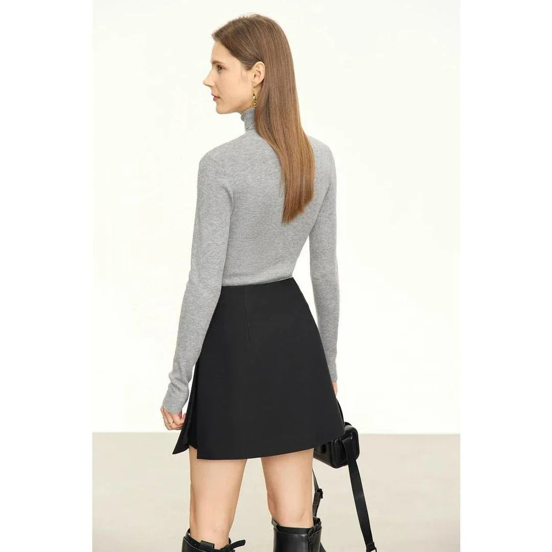 Autumn/Winter High Waist Casual Shorts Skirt in Coffee colour, featuring a flattering A-line silhouette and chic tiered zipper detail