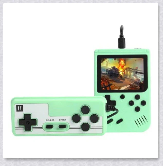 Tinytendo mini gaming console with 500 built-in retro games, compact and portable design, vibrant display, and long-lasting battery life.