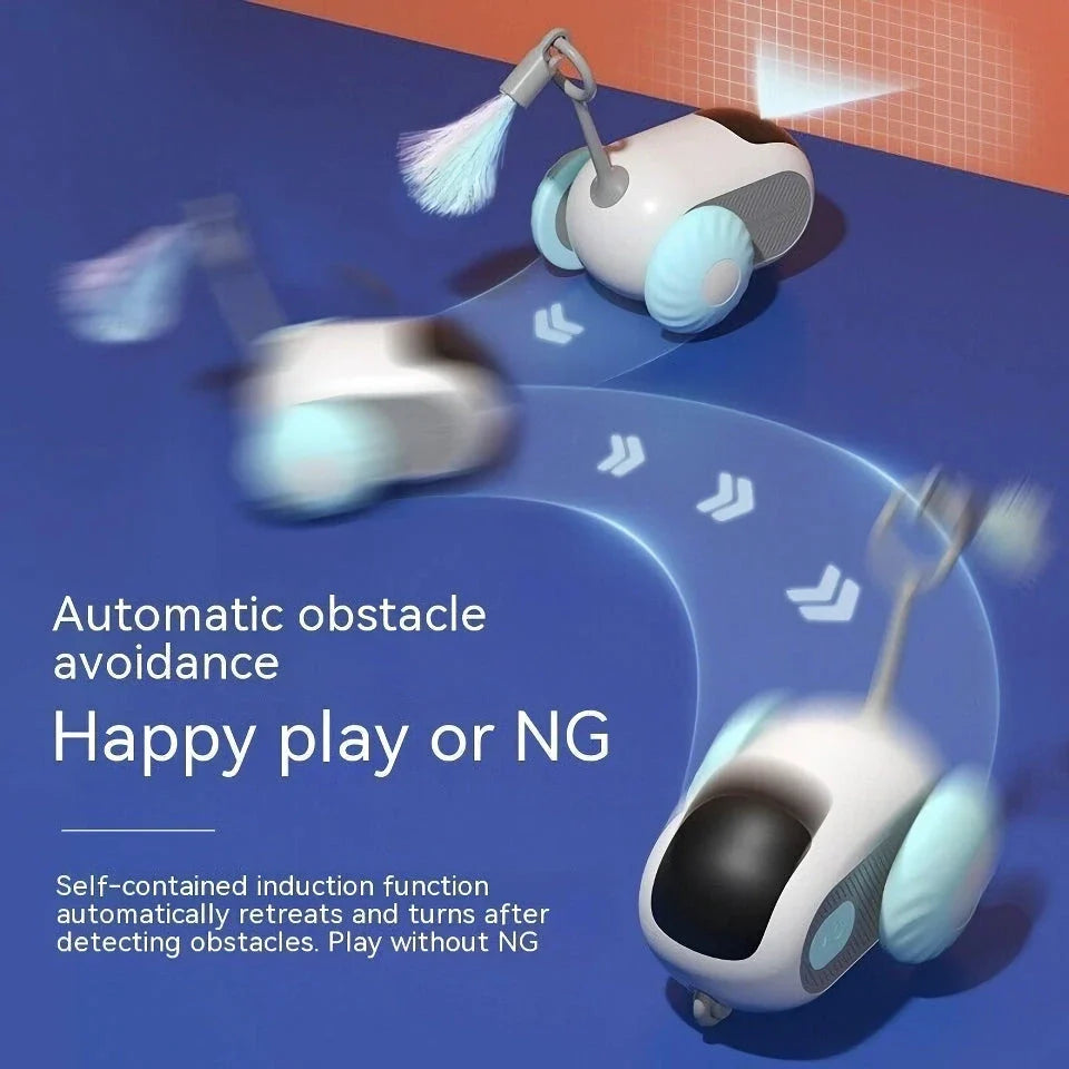 A wireless remote-controlled toy car with blinking lights, designed to engage and entertain indoor cats and kittens.