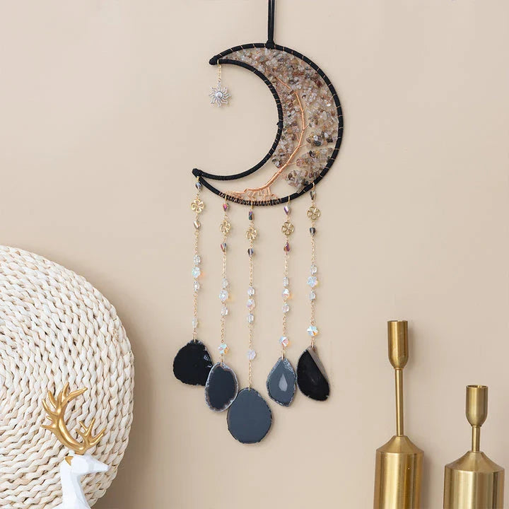 Mesmerising Moon Agate Crystal Pendant Dream Catcher with a stunning array of colourful agate crystals