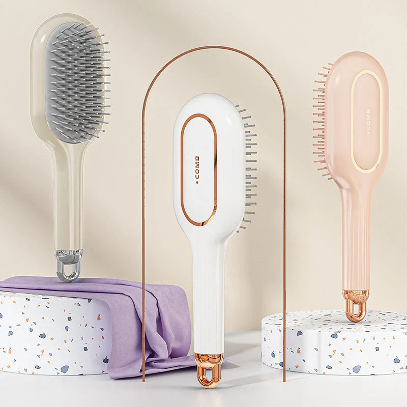 A high-quality hair comb with a flexible air cushion base that gently massages the scalp while detangling and smoothing hair