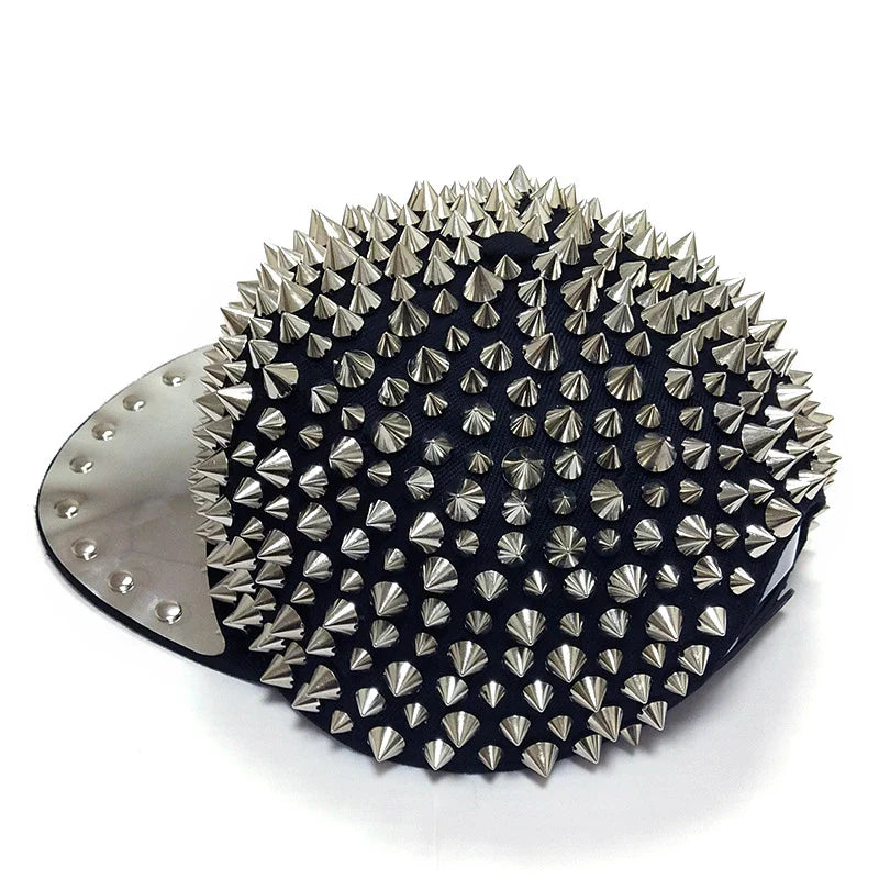 Punk-inspired street hat with pointed metal rivets in various colour combinations, featuring an adjustable and breathable design for versatile wear