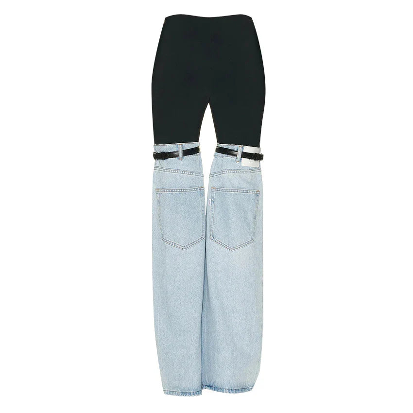 High-waist straight leg chic trousers for women, made from premium denim for a flattering and sophisticated look.