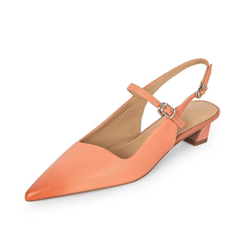 Elegant women's high heel sandals made from genuine leather with a stylish square heel and buckle strap closure