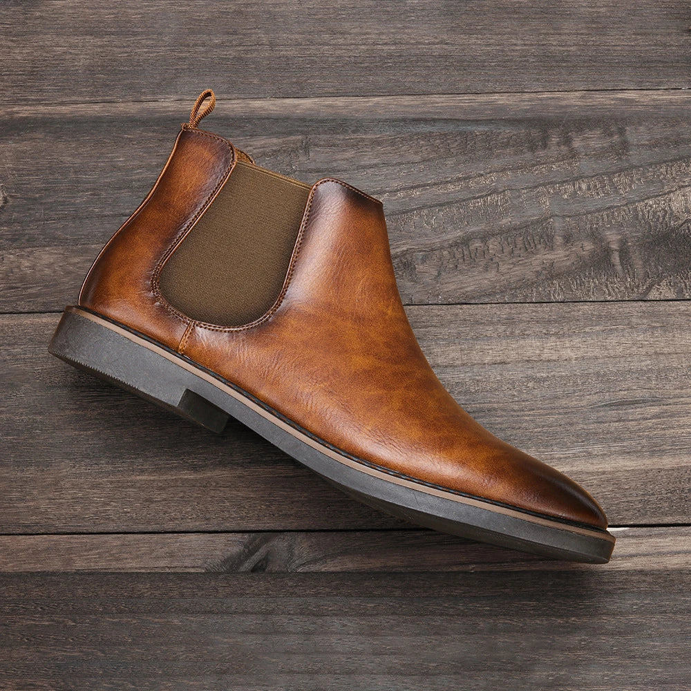 Fashionable British short boots with retro Martin style, featuring a sleek silhouette, durable rubber sole, and premium artificial PU upper