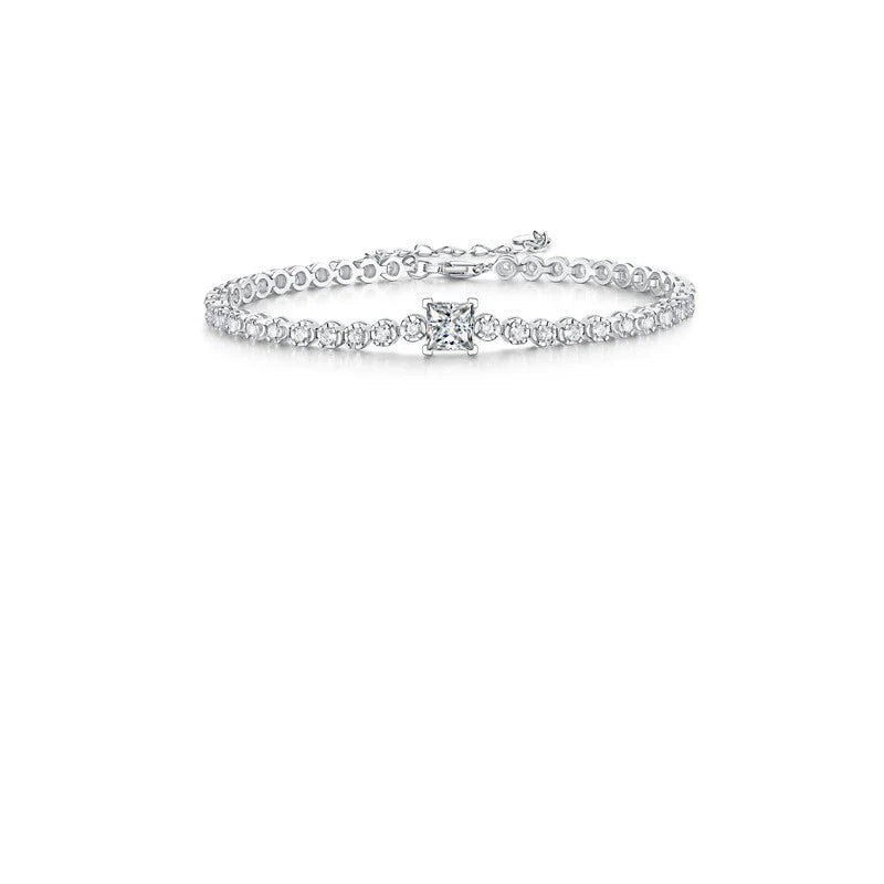 Elegant 925 silver bracelet with a captivating moissanite Rubik's Cube design, perfect for special occasions and everyday wear.