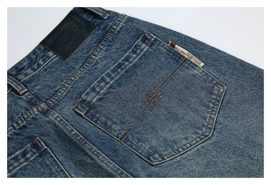 Autumn New Retro Loose Jeans in dark blue colour with straight-leg silhouette and premium cotton fabric