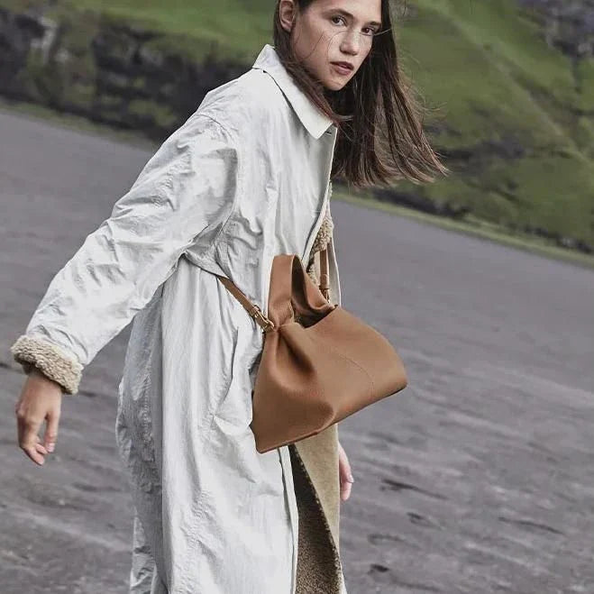 Sophisticated ruched pleated PU leather tote bag in beige, grey, and black colours