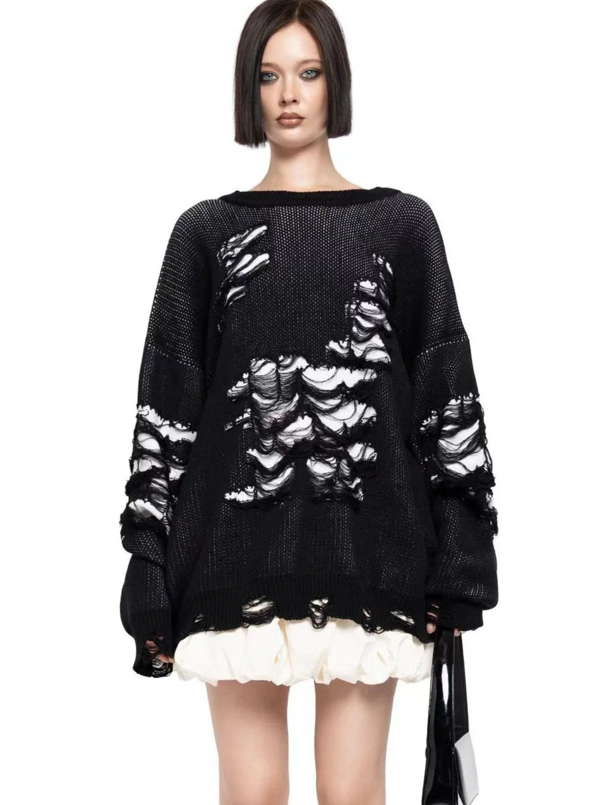 A stylish ripped long sleeve top in a variety of versatile colours, including grey, green, and black.