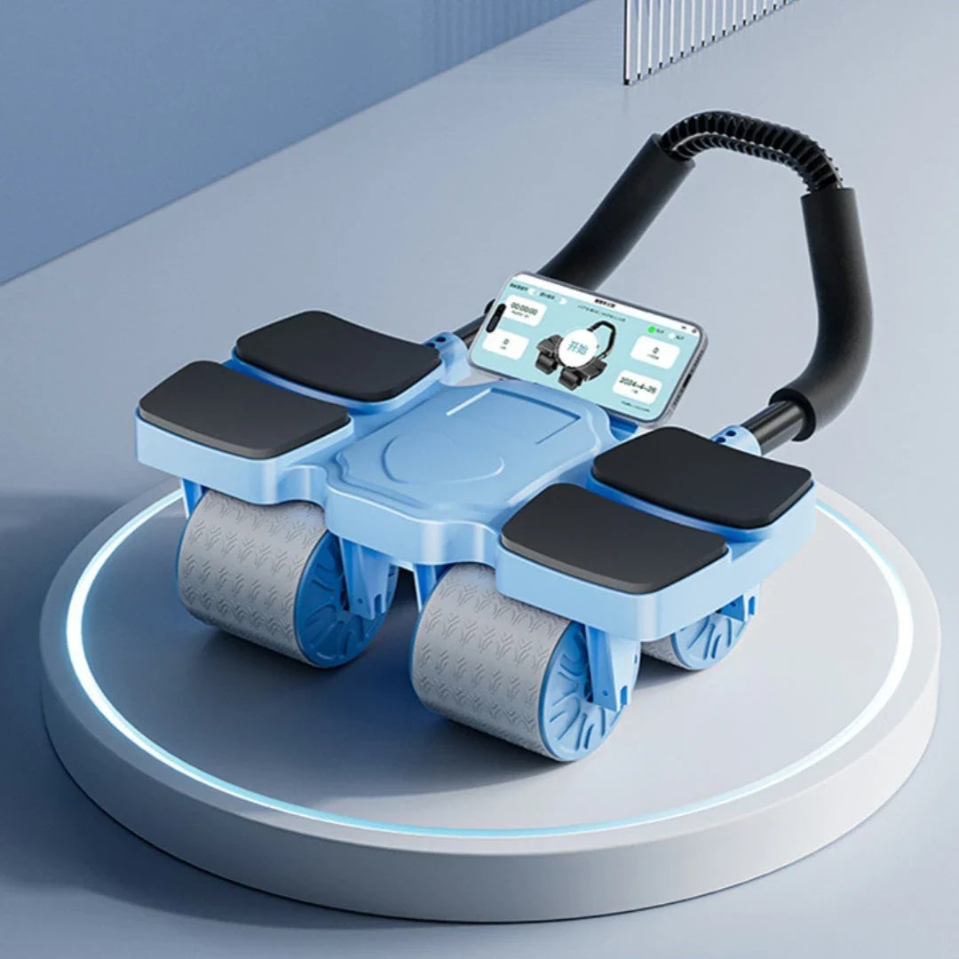 Premium 4-wheel abdominal roller with automatic rebound and mobile app for core strengthening and fitness workout