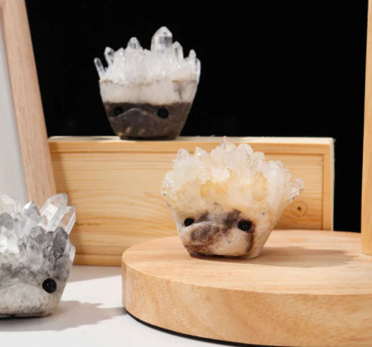 Natural White Cluster Gem Hedgehog Crystal Ornament - Premium White Crystal with Polished Finish