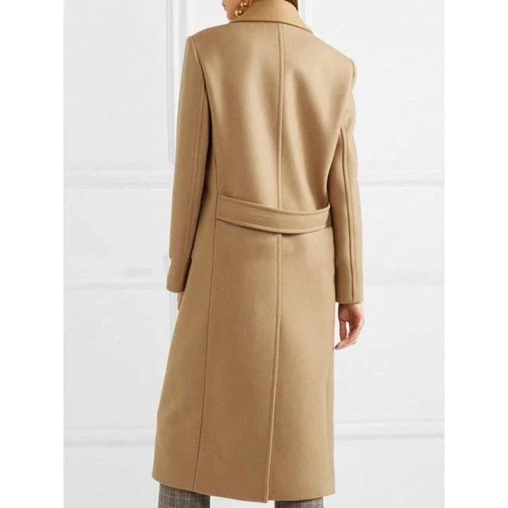 Chic slimming trench coat for women, featuring a tailored wide-waisted silhouette, elegant turn-down collar, and minimalistic buttons for a polished look.