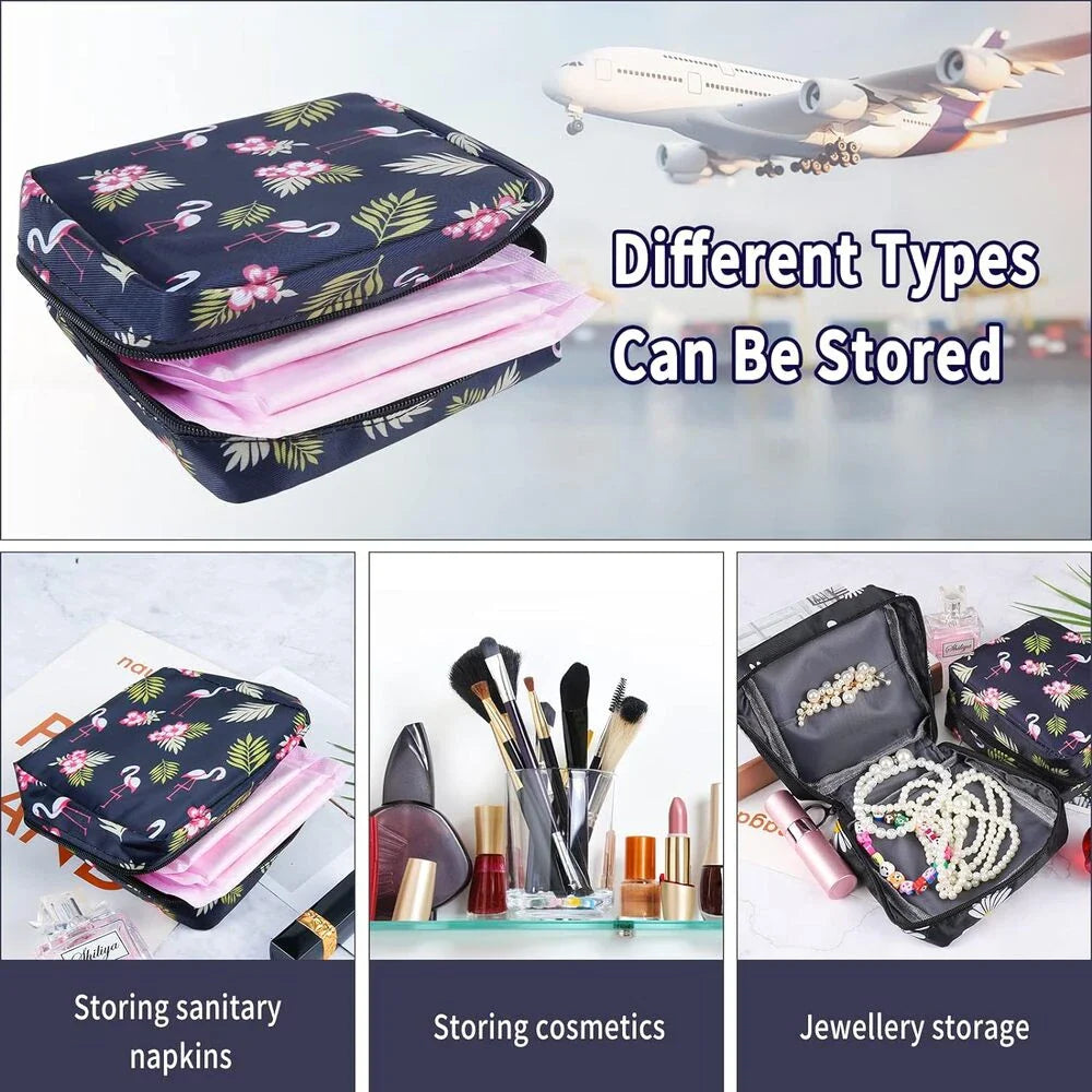Portable Sanitary Napkin and Cosmetic Storage Bag in Tibetan Unicorn design, with a compact, folding design and contemporary pattern