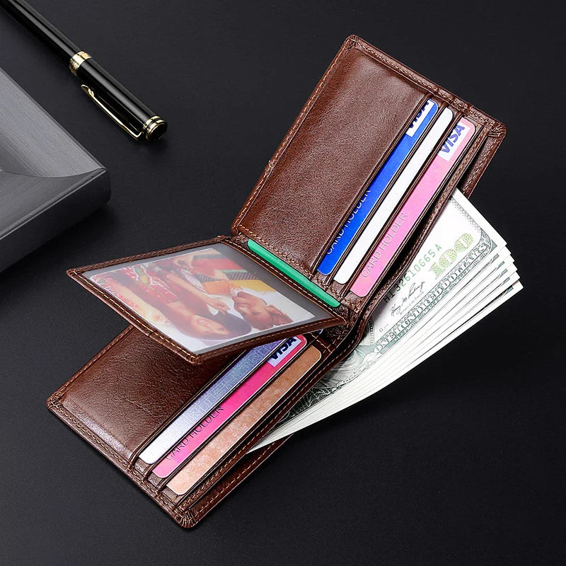 Premium leather wallet with RFID-blocking technology, featuring a smooth, elegant design for the discerning gentleman