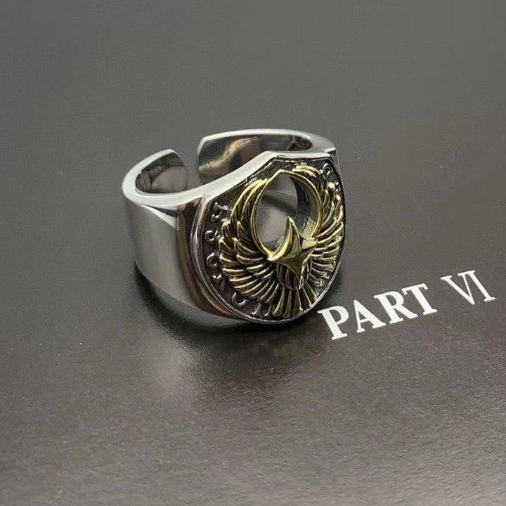 Timeless British Gentleman's Retro Silver Ring with Adjustable Fit and Intricate Auspicious Patterns