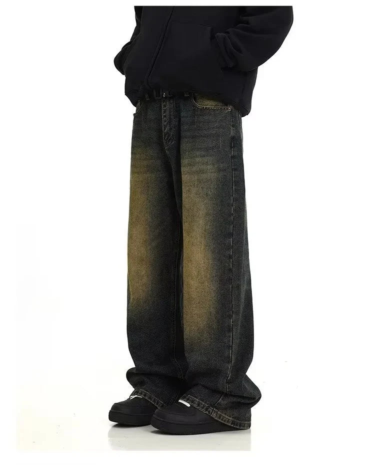 Premium retro blue vintage-inspired men's jeans with relaxed fit and sustainable cotton construction