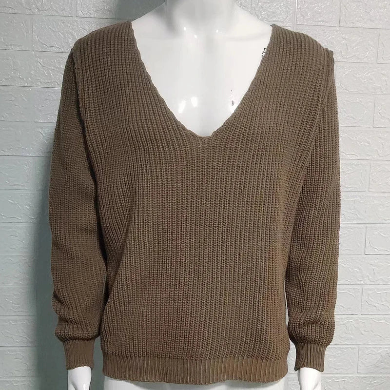 Stylish V-Neck Knitted Sweater for Men in a variety of sophisticated colours, featuring a sleek design and premium acrylic construction.