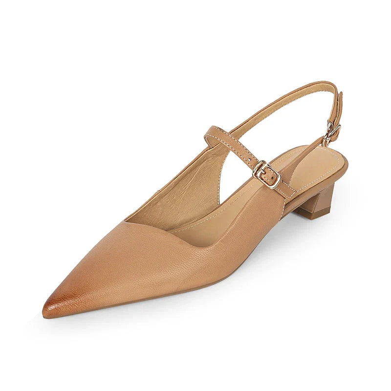 Elegant women's high heel sandals made from genuine leather with a stylish square heel and buckle strap closure