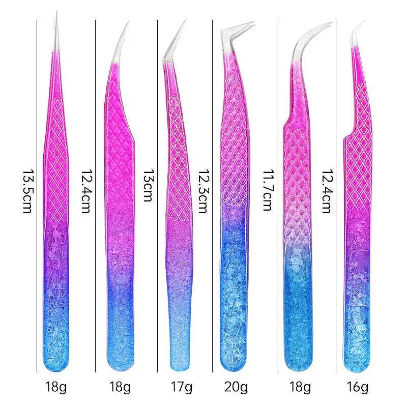 Precision Eyelash Tweezers with Elegant Ice Flower Design - Superhard Stainless Steel, Anti-static, Ergonomic Grip