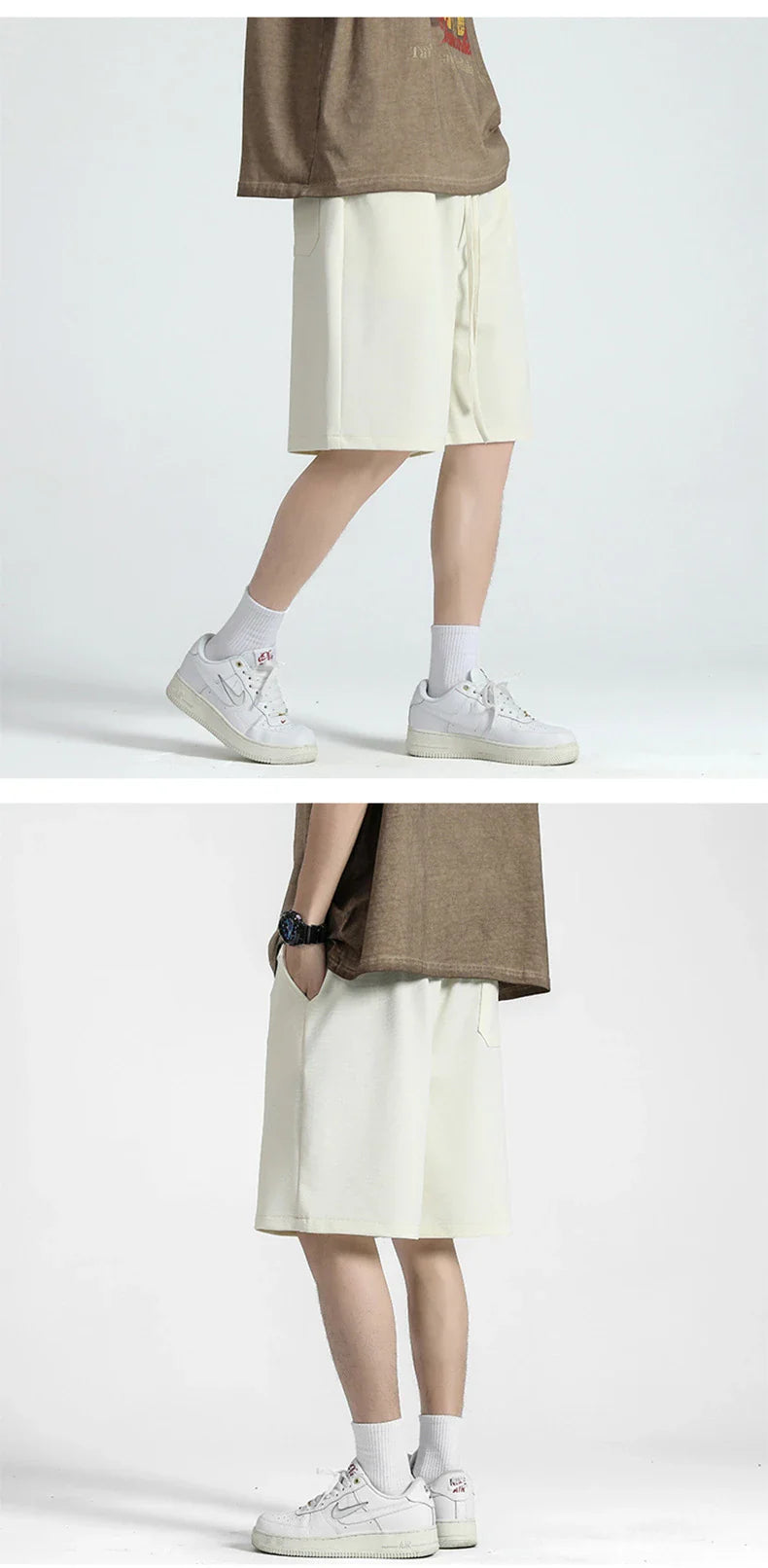 Premium straight-fit drawstring trousers in white, khaki, and black colours for stylish British men