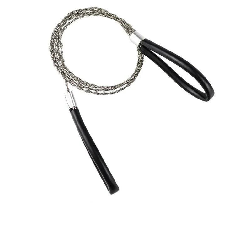 Versatile stainless steel pocket saw with sharp blade for cutting wood, plastic, and more during outdoor adventures.