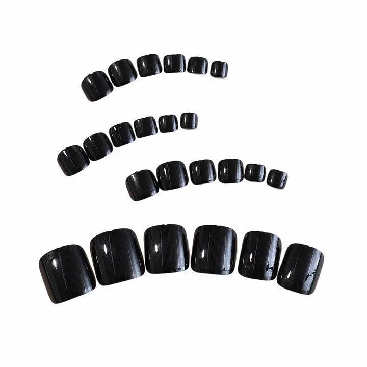 Set of 24 black glossy false toenails for a salon-quality pedicure