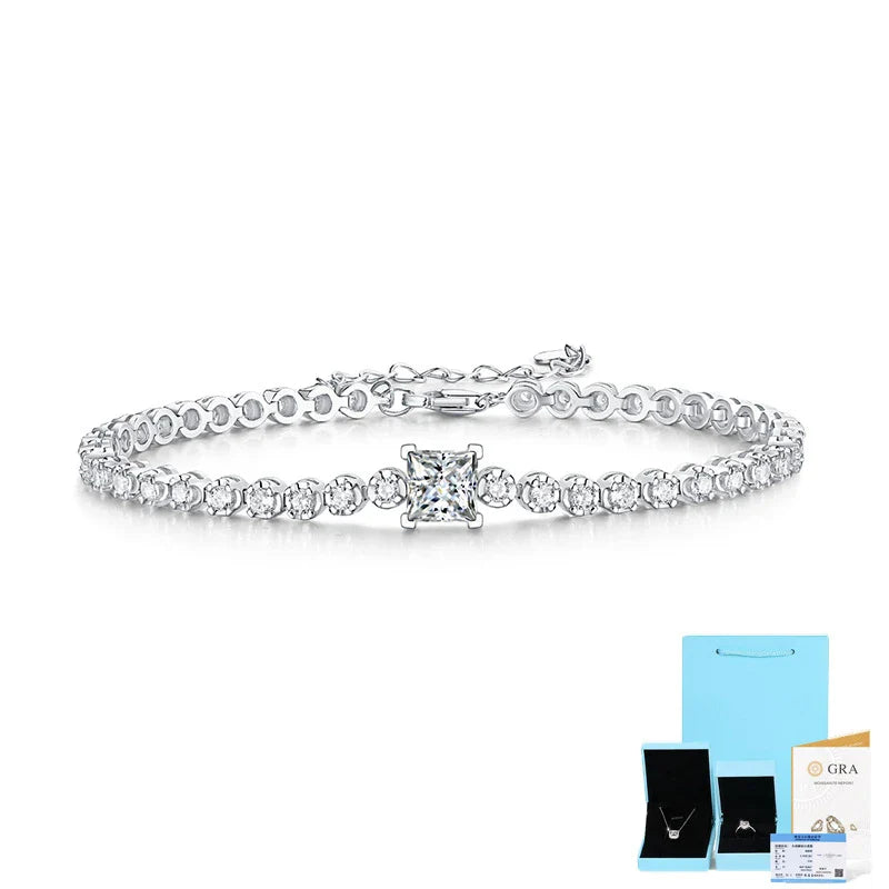 Elegant 925 silver bracelet with a captivating moissanite Rubik's Cube design, perfect for special occasions and everyday wear.