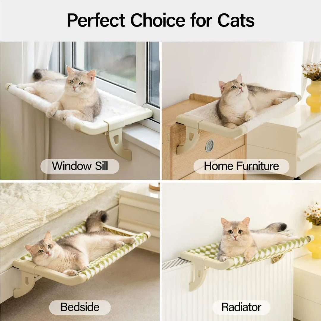 A stylish and durable cat hammock bed that attaches securely to any window, providing your feline friend with a cosy and elevated spot to relax.