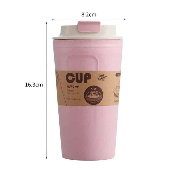 Premium bamboo fibre travel mug with leak-proof lid, available in green, brown, and black colours