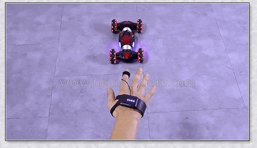 Remote control stunt car with 360-degree rotation, flips, and built-in colourful lights and music for exciting playtime