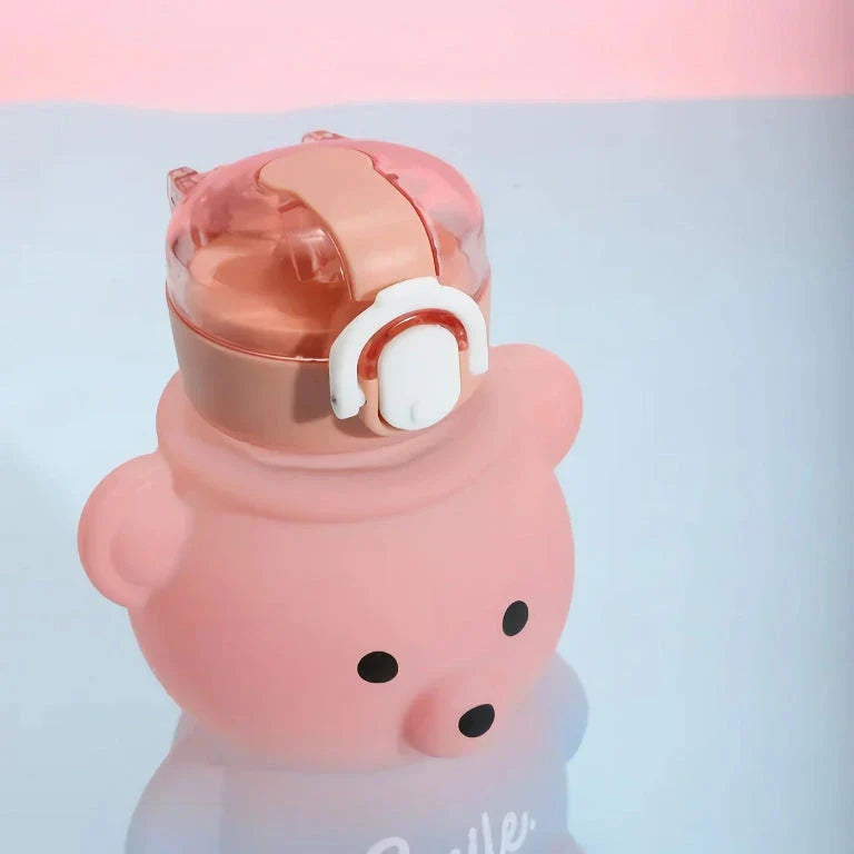 Charming gradient bear-patterned reusable water bottle with straw for convenient hydration on the go